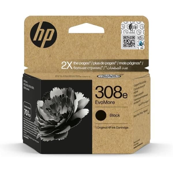 HP 308e svart EvoMore original bläckpatron (7FP22UE) för HP Envy 6110, 6120, 6130, 6520, 6530