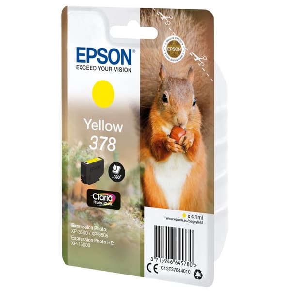 Epson 378 4,1 ml Gul Original Clamshell-förpackning med radiolarm-akustisk bläckpatron för fotouttryck...