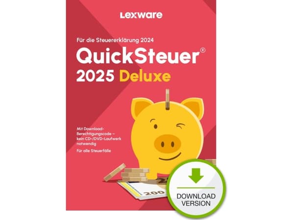 Lexware QuickSteuer Deluxe 2025 Download, Selvangivelse, 1 lisenser, Elektronisk programvarenedlasting (ESD), Tysk, Windows 11 Enterprise x64, Window