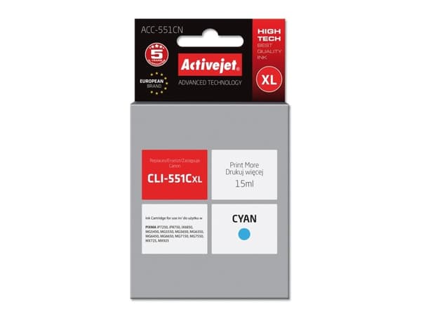 Activejet ACC-551CN, Korkea (XL) värintuotto, Väripohjainen muste, 15 ml, 1 kpl, Kertapakkaus
