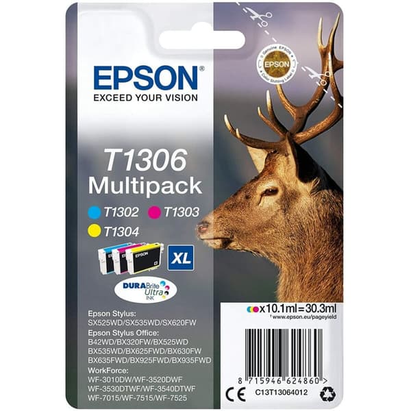 Original Bläckpatron Epson SX525WD/620FW/ OFFICE B42WD/525WD/625FWD/925FWD Trefärgad (4 antal)