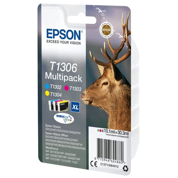 Original Bläckpatron Epson SX525WD/620FW/ OFFICE B42WD/525WD/625FWD/925FWD Trefärgad (4 antal)