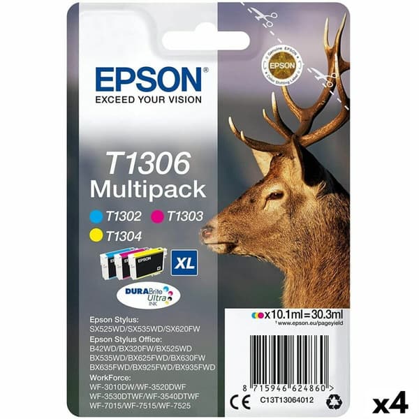Original Bläckpatron Epson SX525WD/620FW/ OFFICE B42WD/525WD/625FWD/925FWD Trefärgad (4 antal)