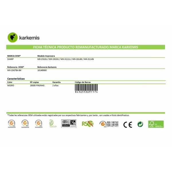 Original toner Karkemis MX-23GTBA Sort