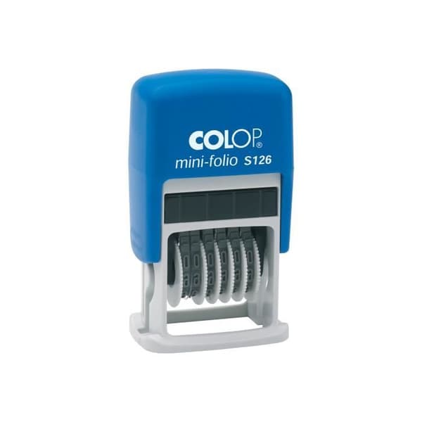 COLOP Mini-Folio S126 Självfärgande nummerstämpel 6 tecken 4 mm blått handtag