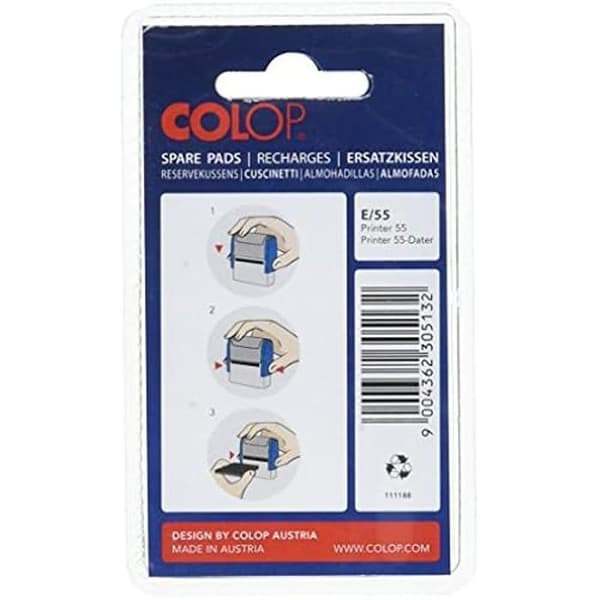 Förfärgad refill - COLOP - E/55 - Paket med 2 - Färg Röd - Mått 1x6,5x5 cm