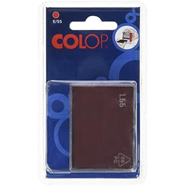 Förfärgad refill - COLOP - E/55 - Paket med 2 - Färg Röd - Mått 1x6,5x5 cm