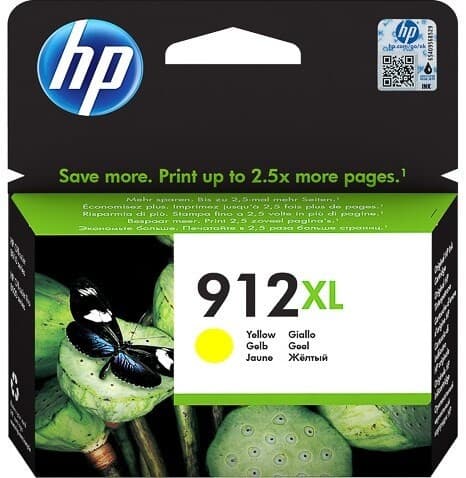 HP 912XL, High Capacity Yellow Ink Cartridge, 825 pages, for HP Officejet 8012, 8013, 8014, 8015 Officejet Pro 8020