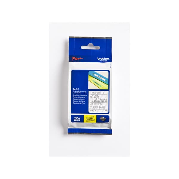 Brother TZe-135 -etikettband, 12 mm x 8 m, vit med klar botten