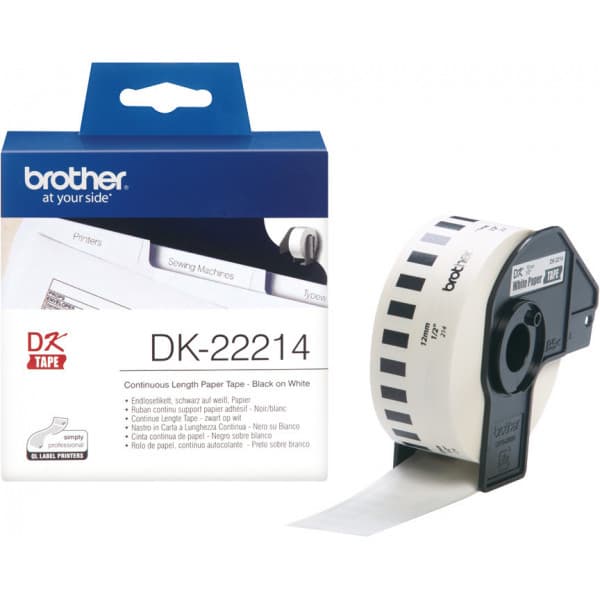 Brother DK-22214 -rulle-etikett, 12 mm, svart/vit