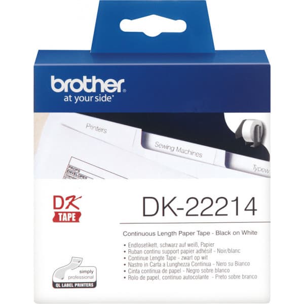 Brother DK-22214 -rulle-etikett, 12 mm, svart/vit