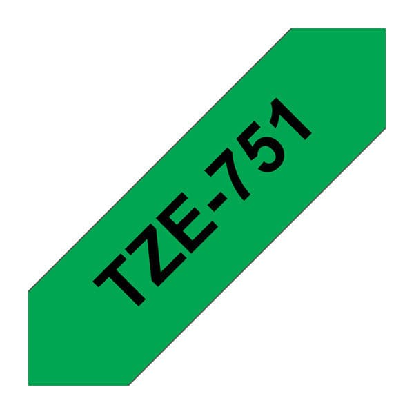 Brother TZe-751 -etikettband, 24 mm x 8 m, svart på grön botten