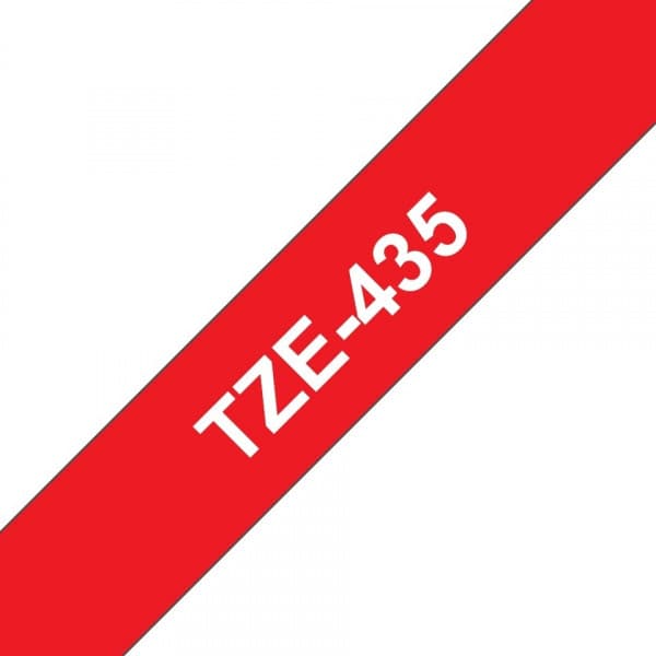 Brother TZe-435 -etikettband, 12 mm x 8 mm, vit med röd bakgrund