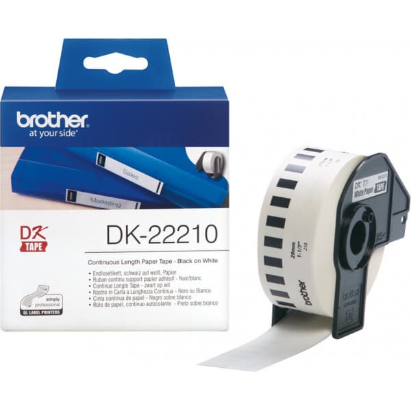 Brother DK-22210 -etikettrulle, 29 mm, svart/vit