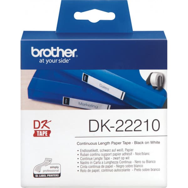 Brother DK-22210 -etikettrulle, 29 mm, svart/vit