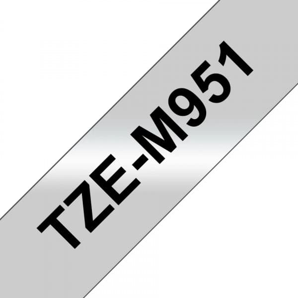 Brother TZe-M951 -etikettiremmi, 24 mm x 8 m, svart med mattsilver botten