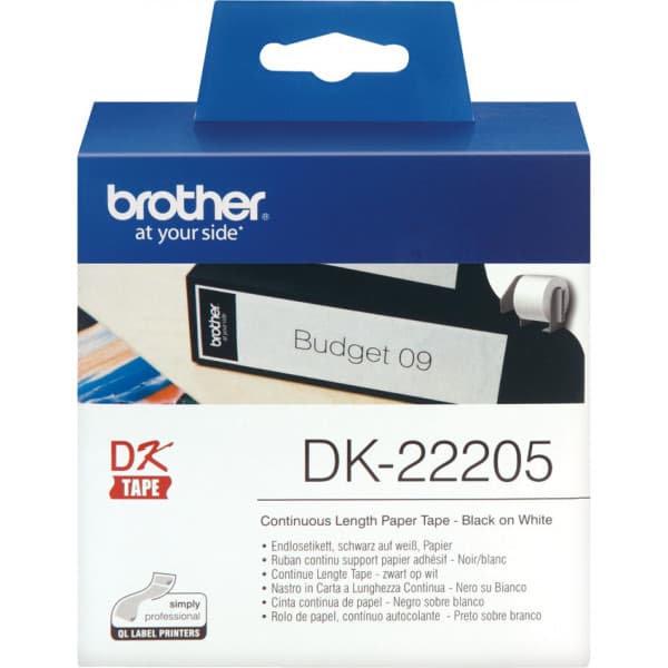 Brother DK-22205 rull-etikett, 62 mm, svart/vit