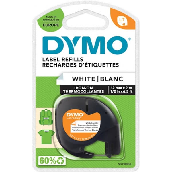 Dymo LetraTAG -strykband 12 mm x 2 m, svart på vit botten