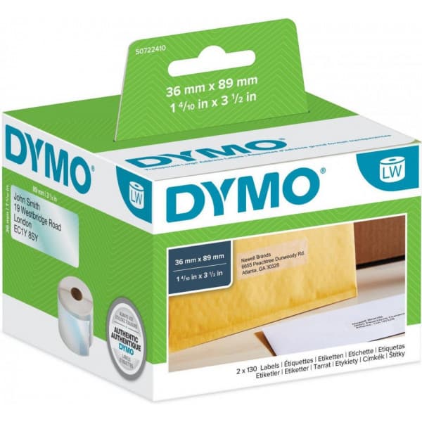 Dymo LabelWriter -suuri osoitetarra 89 x 36 mm, 260 tarraa, kirkas