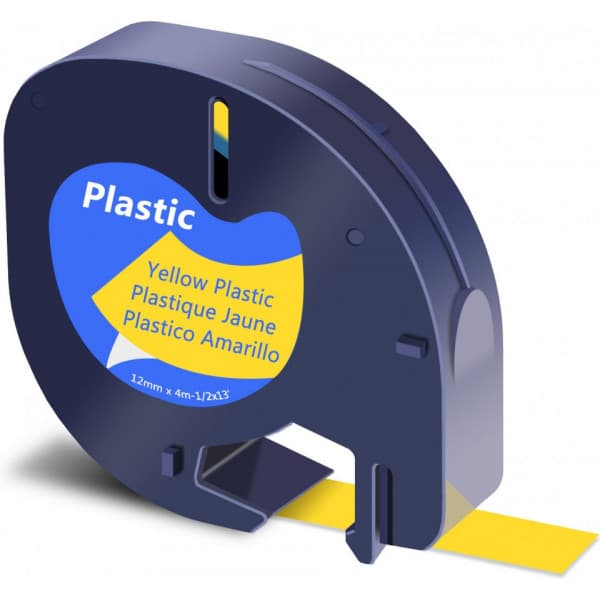 Dymo LetraTAG -plasttejp 12 mm x 4 m, svart med gul botten
