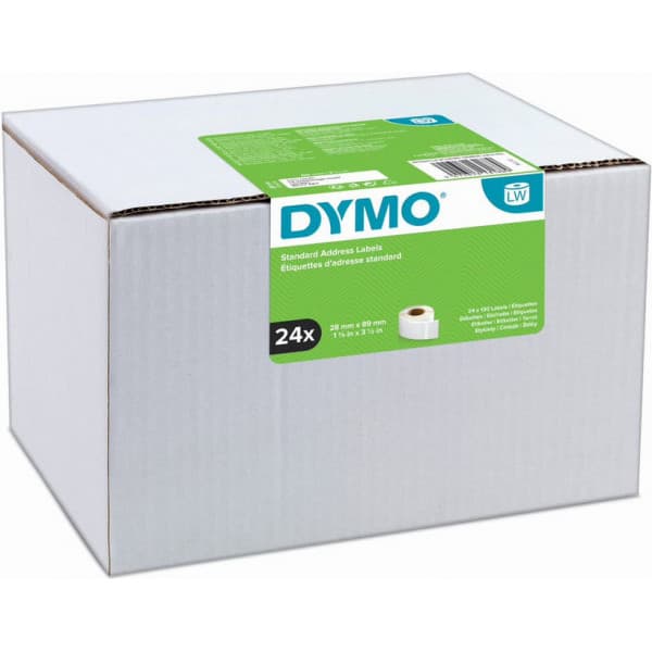 Dymo LabelWriter -adressetikett 89 x 28 mm, 24 x 130 etiketter, vit