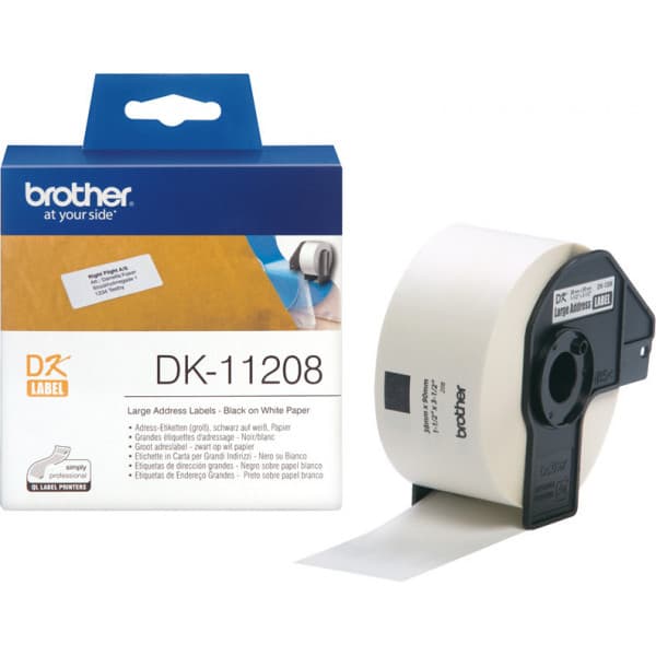 Brother DK-11208 -adressetikett 38 x 90 mm, svart/vit