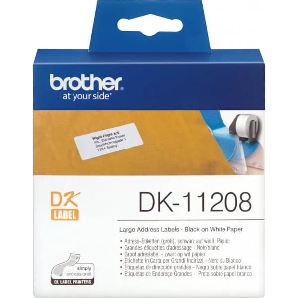 Brother DK-11208 -adressetikett 38 x 90 mm, svart/vit