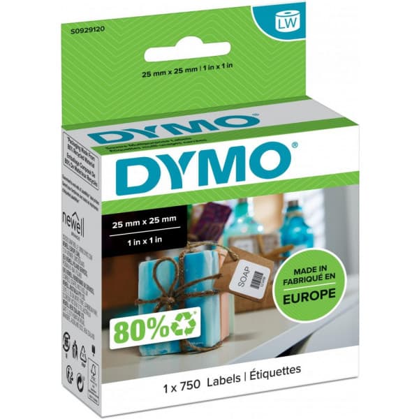 Dymo LabelWriter -nelikulmaiset yleistarrat 25 x 25 mm, 750 tarraa, valkoinen