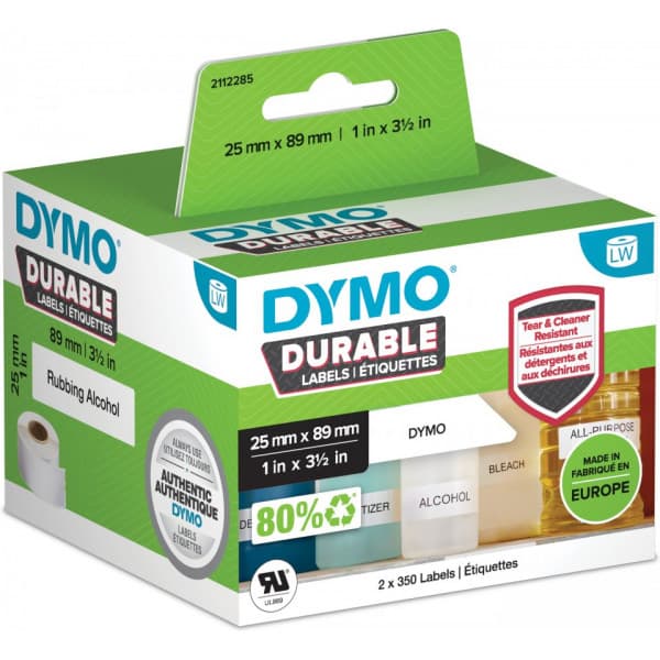 Dymo LW Durable -hållbar etikett 25 mm x 89 mm, 700 etiketter, vit polyester