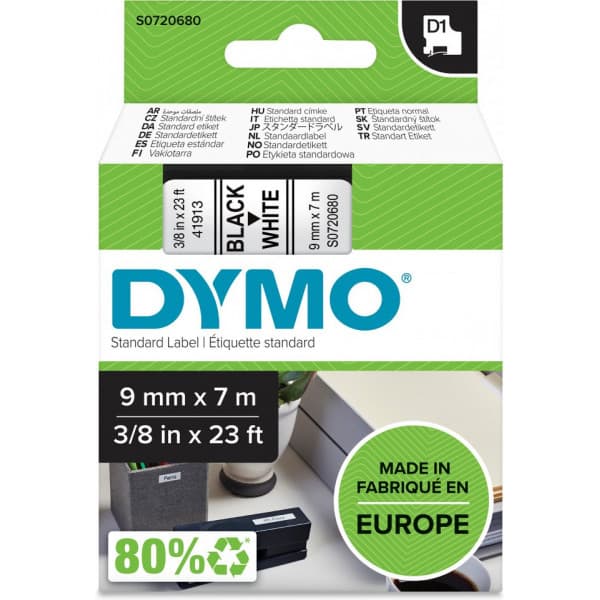 Dymo D1 -teippi 9 mm x 7 m, musta valkoisella pohjalla