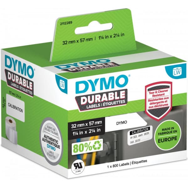 Dymo LW Durable -beständigsetikett 57 mm x 32 mm, 800 etiketter, vit polyester