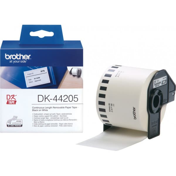 Brother DK-44205 -etikettrulle, 62 mm, svart/vit