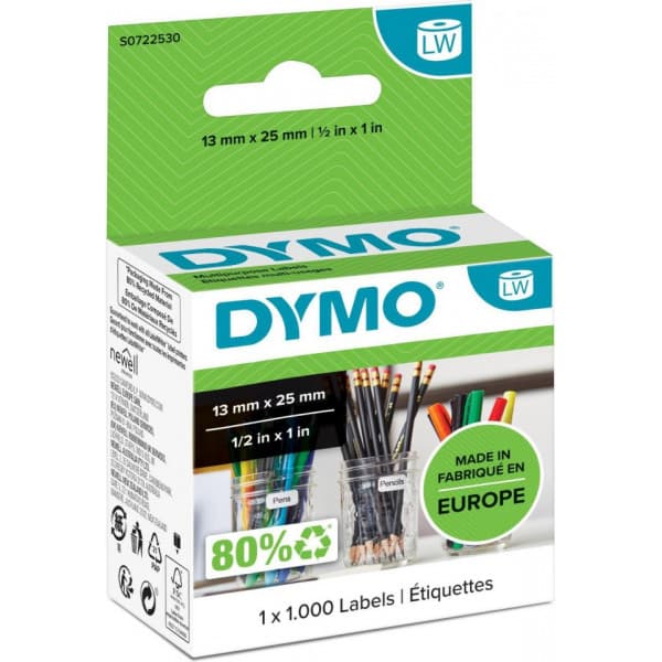Dymo LabelWriter -universal etikett 13 x 25 mm, 1000 etiketter, vit