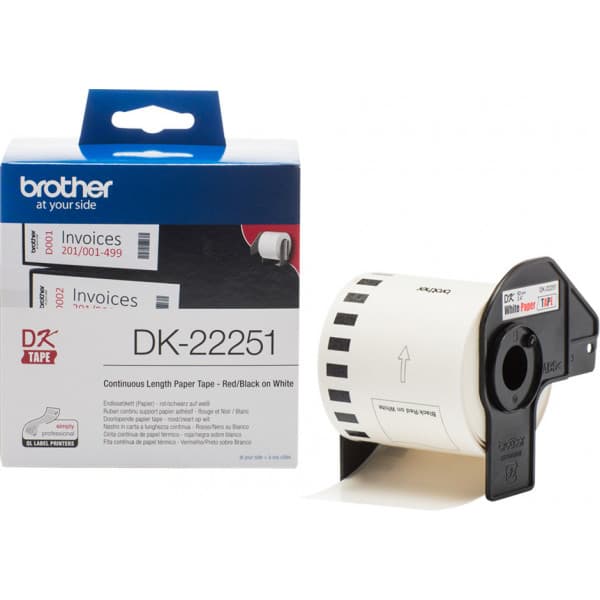 Brother DK22251 -etikettrulle, 62 mm, svart-röd/vit