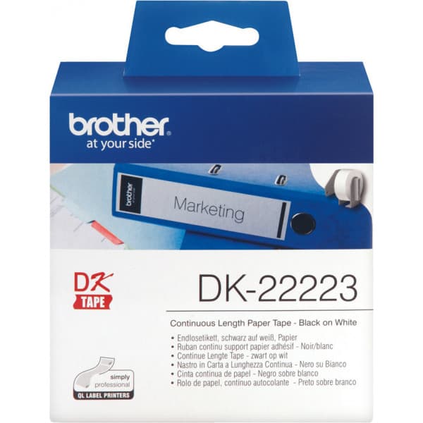 Brother DK-22223 -tarranauha, paperinen, 50 mm x 30,48 m, musta valkoisella pohjalla