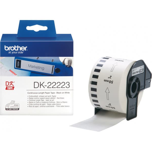 Brother DK-22223 -tarranauha, paperinen, 50 mm x 30,48 m, musta valkoisella pohjalla