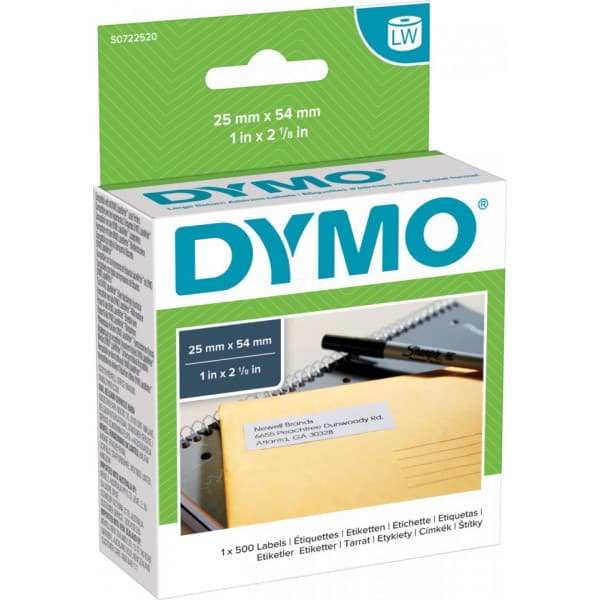 Dymo LabelWriter -retursedel 54 x 25 mm, 500 etiketter, vit
