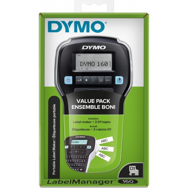 DYMO LabelManager 160 Valuepack -tarratulostin + 3 D1-teippikasettia musta