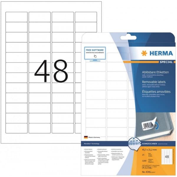 Herma 4346 - multifunktionell etikett, avtagbar, 45,7 x 21,2 mm