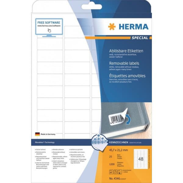 Herma 4346 - multifunktionell etikett, avtagbar, 45,7 x 21,2 mm