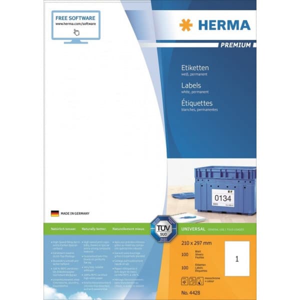 Herma 4428 -monikäyttötarra, Premium, 210 x 297 mm