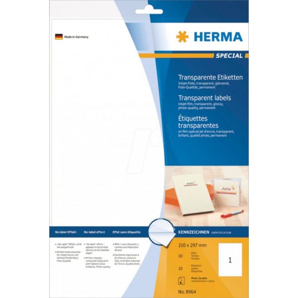 Herma 8964 plastetikett, 210 x 297 mm, 10 ark