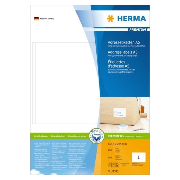 Herma 8690 -monikäyttötarra, Premium, 148 x 205 mm, 400 tarraa
