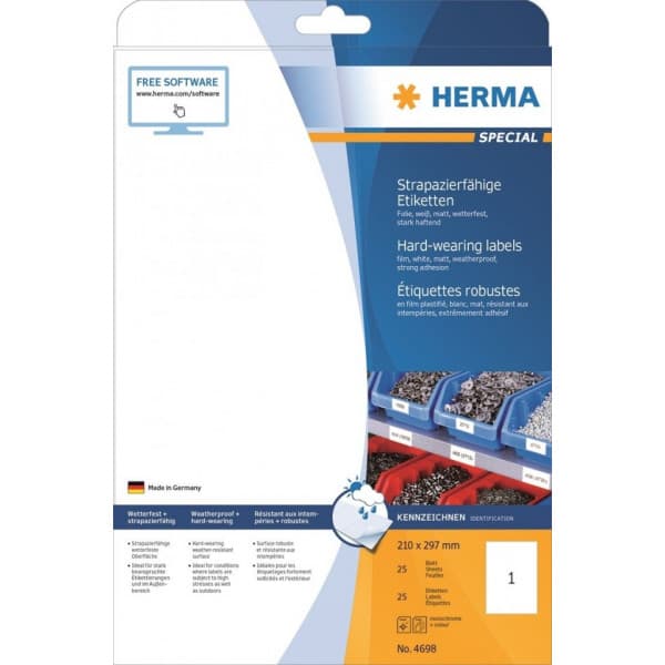 Herma 4698 -monikäyttötarra, säänkestävä, 210 x 297 mm