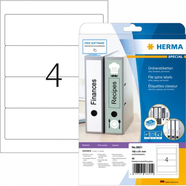 Herma Special 8621 -arkivetiketter, 4-delad 192 x 61 mm
