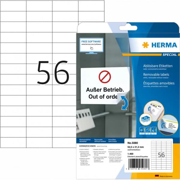 Herma Special 5080 - aftagelige udskriftsetiketter, 56 dele, 52,5 x 21,2 mm