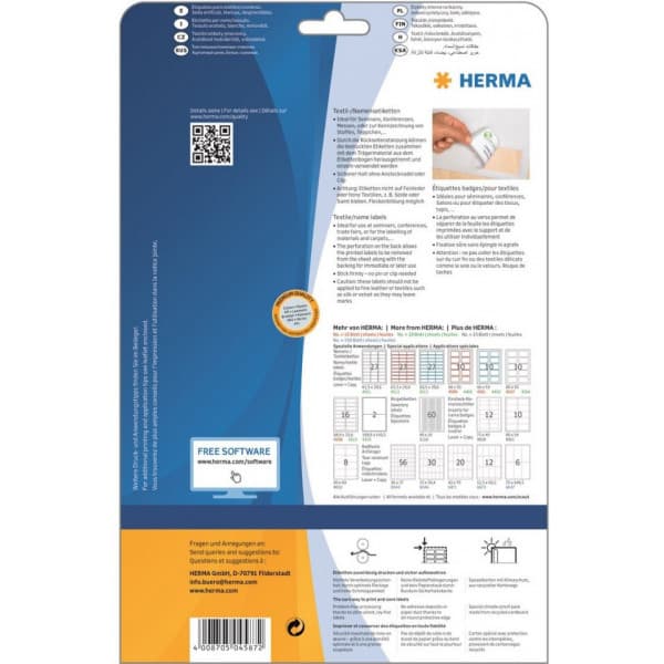 Herma Special 4587 -irrotettavat nimi-/tekstiilitarrat, 10-osainen, 80 x 50, valkoinen