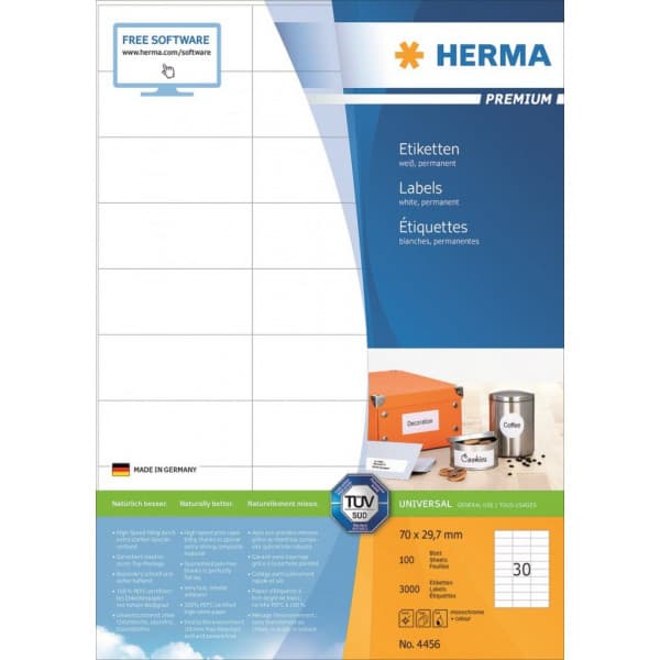 Herma Premium 4456 -print etiketter, 30-delt, 70 x 29,7 mm