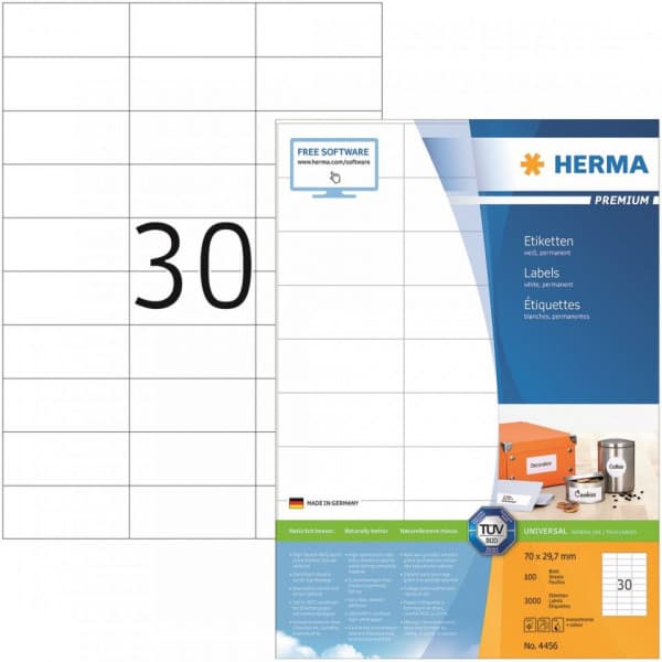 Herma Premium 4456 -print etiketter, 30-delt, 70 x 29,7 mm