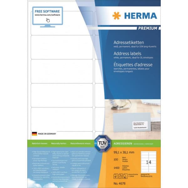 Herma Premium 4678 -udskriftsetiketter, 14-delt, 99,1 x 38,1 mm